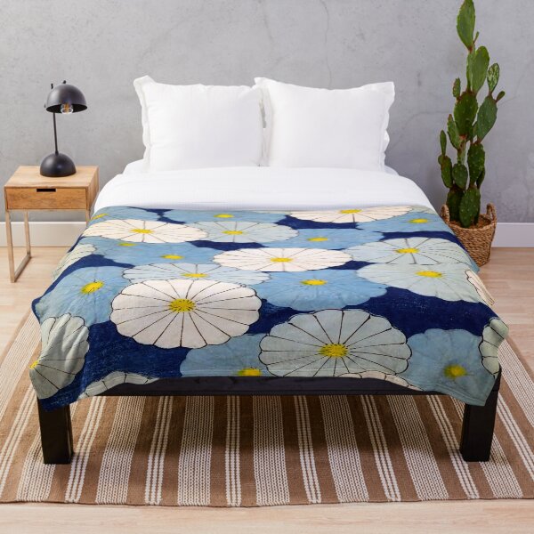 Aperçu de l'œuvre Parapluies à fleurs bleues, estampe japonaise ancienne créée et vendue par UBU-space.