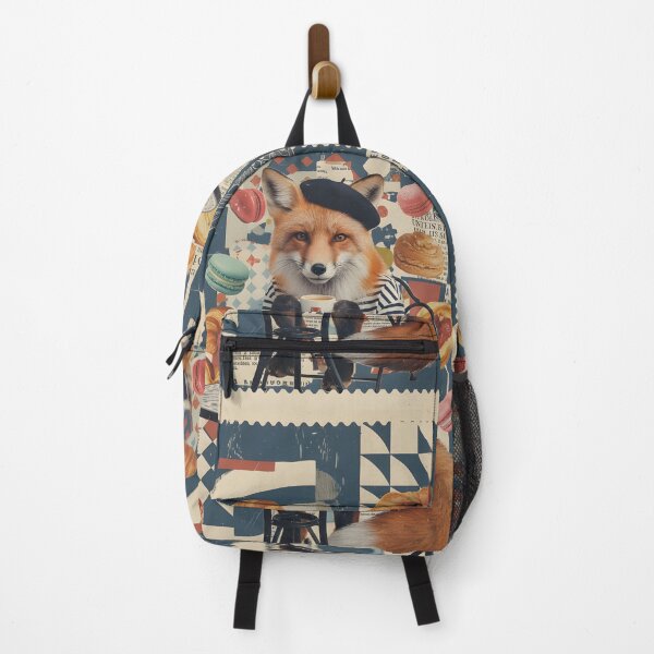 Item preview, Parisian fox with macarons and croissants in a café designed and sold by CoffeeinBloom.