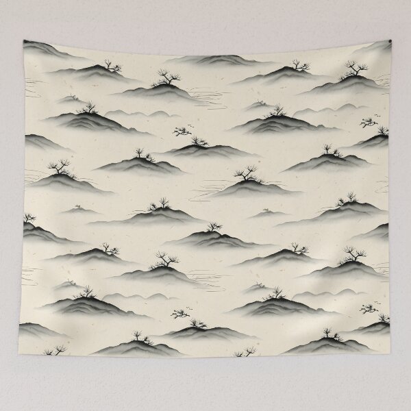 Item preview, Sumi Ink Misty Mountains Pattern designed and sold by Kaleidoscope Print.