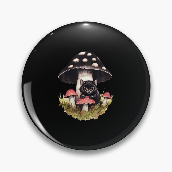 Item preview, Cottagecore Aesthetic Cute Little Black Cat With Mushroom designed and sold by DominiqueAngela.