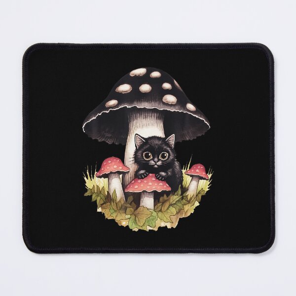 Item preview, Cottagecore Aesthetic Cute Little Black Cat With Mushroom designed and sold by DominiqueAngela.