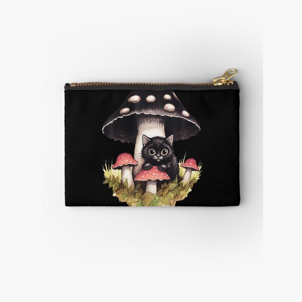 Item preview, Cottagecore Aesthetic Cute Little Black Cat With Mushroom designed and sold by DominiqueAngela.