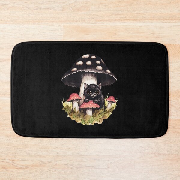 Item preview, Cottagecore Aesthetic Cute Little Black Cat With Mushroom designed and sold by DominiqueAngela.
