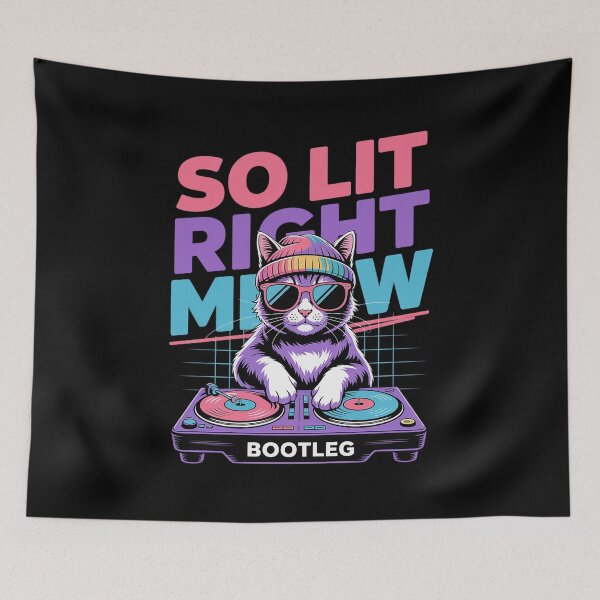 Item preview, Funny Cat Rave Graphic Clothing So Lit Right Meow DJ Cat Tee  designed and sold by RayArmstrong.