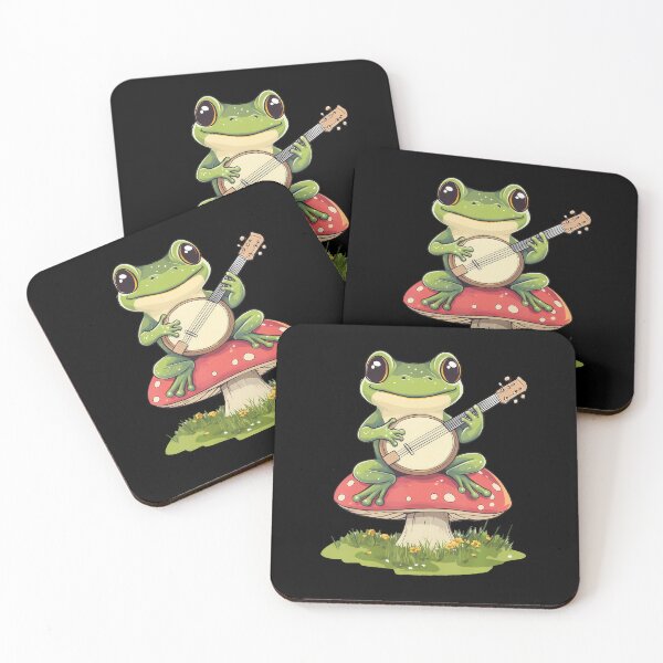 Item preview, frog playing, banjo mushroom, cute design, whimsical graphic, nature lover, woodland creature, music lover frog, vintage style, retro vibes, trendy print, quirky illustration designed and sold by DeannaAntoin.