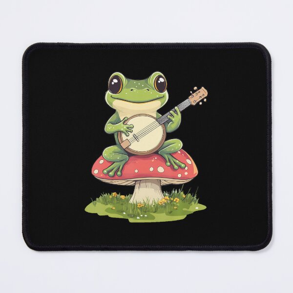 Item preview, frog playing, banjo mushroom, cute design, whimsical graphic, nature lover, woodland creature, music lover frog, vintage style, retro vibes, trendy print, quirky illustration designed and sold by DeannaAntoin.