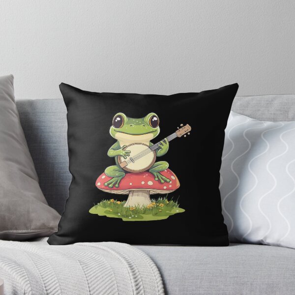 Item preview, frog playing, banjo mushroom, cute design, whimsical graphic, nature lover, woodland creature, music lover frog, vintage style, retro vibes, trendy print, quirky illustration designed and sold by DeannaAntoin.