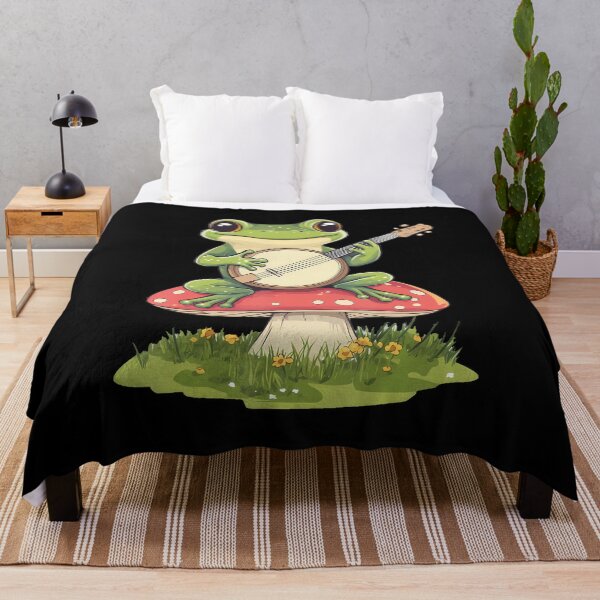 Item preview, frog playing, banjo mushroom, cute design, whimsical graphic, nature lover, woodland creature, music lover frog, vintage style, retro vibes, trendy print, quirky illustration designed and sold by DeannaAntoin.