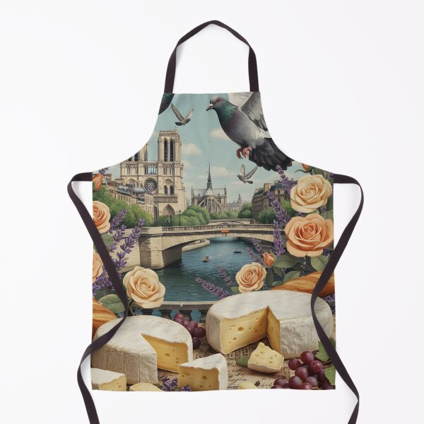 Item preview, French cheeses and pigeons on a vintage Parisian bridge designed and sold by CoffeeinBloom.