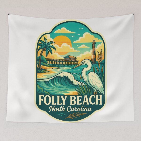 Item preview, Folly Beach North Carolina – Egret and Pier Coastal Scene designed and sold by Places On Earth.