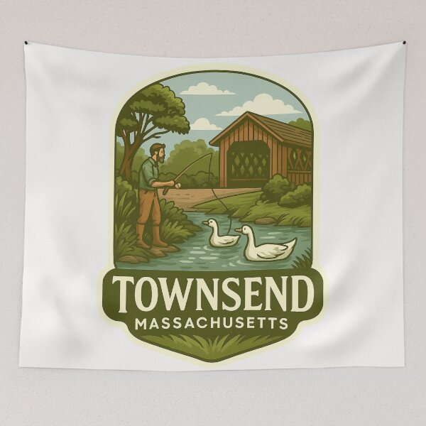 Item preview,  Rustic Covered Bridge and Fishing Scene in Townsend Massachusetts designed and sold by Places On Earth.