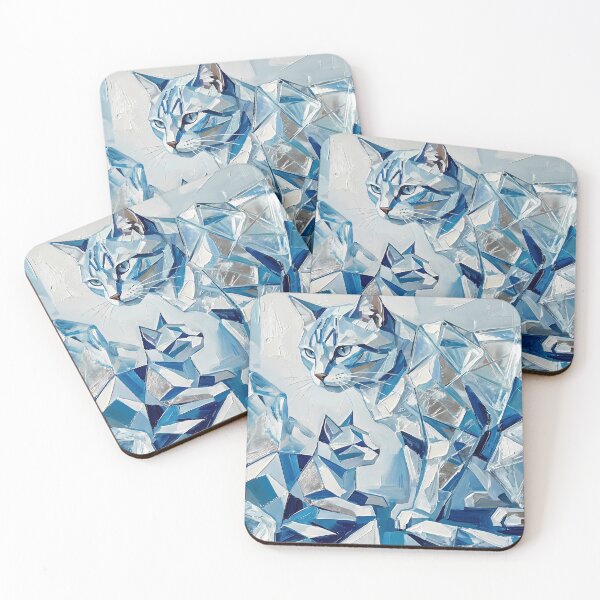Item preview, Crystal Geometric Cat Family - Blue Ice Abstract Winter Art designed and sold by lemonfishing.