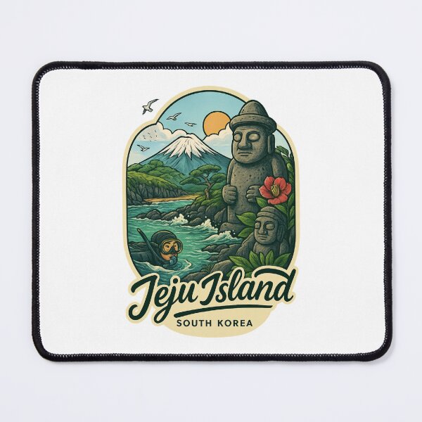 Item preview, Jeju Island, South Korea (with bold stone statues and diver) designed and sold by Places On Earth.