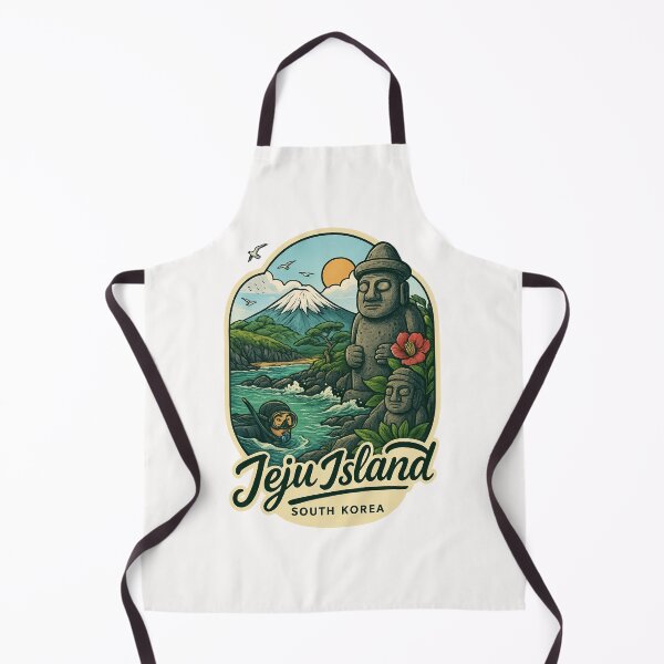 Item preview, Jeju Island, South Korea (with bold stone statues and diver) designed and sold by Places On Earth.