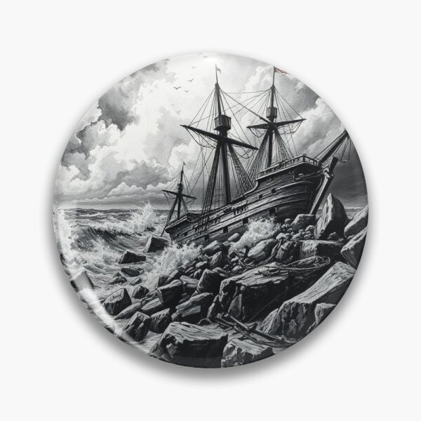 Item preview, Dramatic Shipwreck in Stormy Sea - Black and White Art designed and sold by EllDAV777.