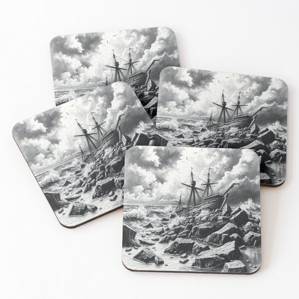 Item preview, Dramatic Shipwreck in Stormy Sea - Black and White Art designed and sold by EllDAV777.