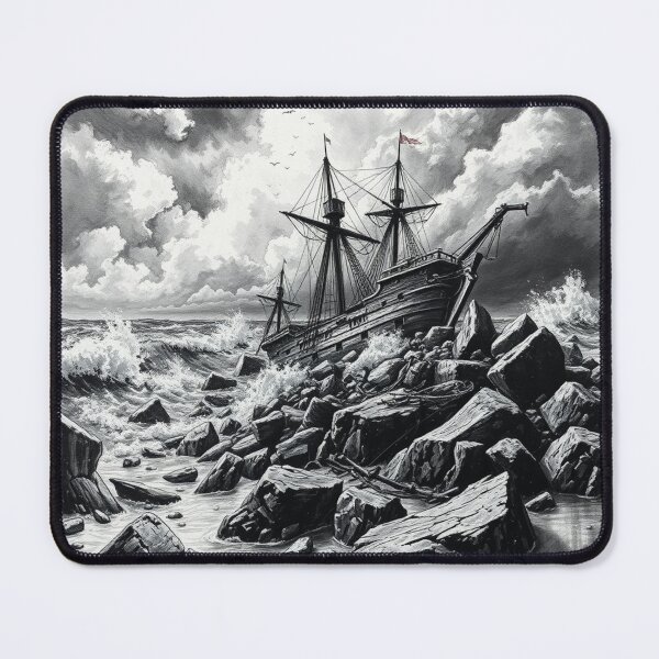 Item preview, Dramatic Shipwreck in Stormy Sea - Black and White Art designed and sold by EllDAV777.