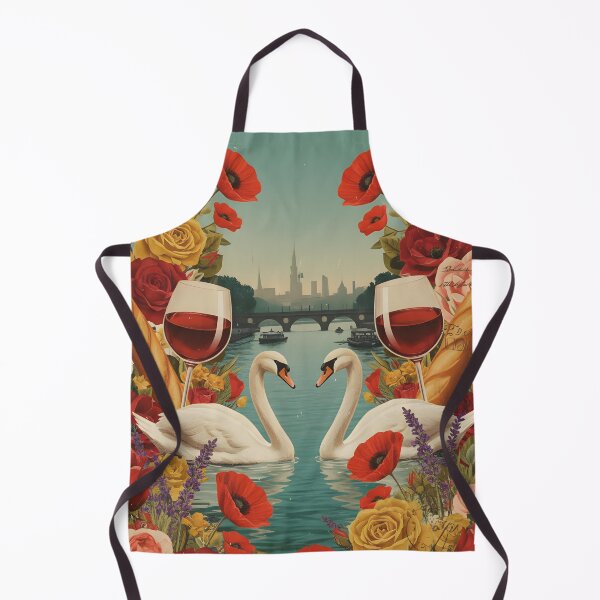 Item preview, Parisian swans with wine, baguettes and vintage flowers designed and sold by CoffeeinBloom.