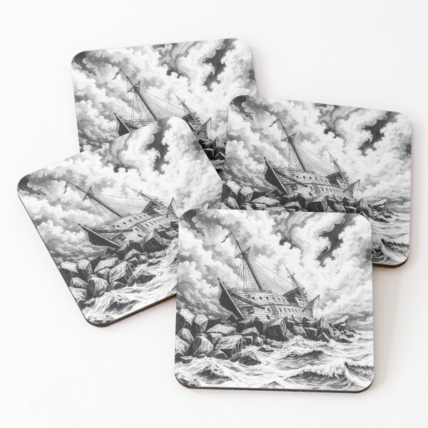 Item preview, Dramatic Shipwreck in Stormy Sea - Gothic Pencil Art Print designed and sold by EllDAV777.