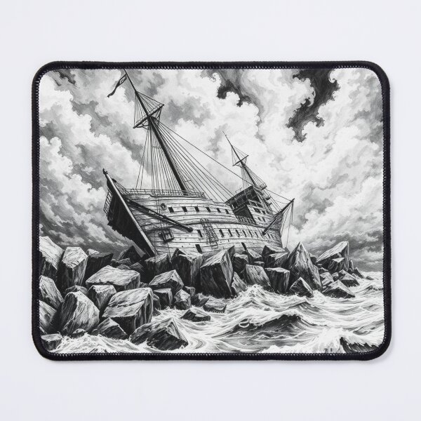 Item preview, Dramatic Shipwreck in Stormy Sea - Gothic Pencil Art Print designed and sold by EllDAV777.