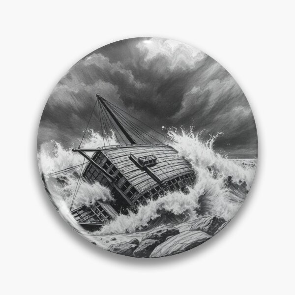 Item preview, Shipwreck in Violent Storm - Dark Pencil Drawing Art Print designed and sold by EllDAV777.