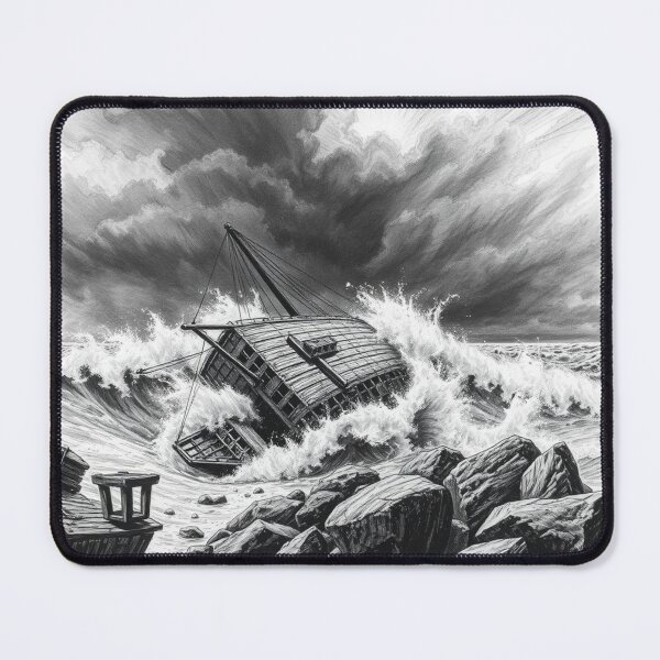 Item preview, Shipwreck in Violent Storm - Dark Pencil Drawing Art Print designed and sold by EllDAV777.