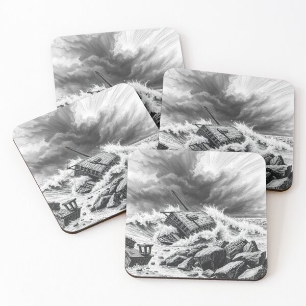 Item preview, Shipwreck in Violent Storm - Dark Pencil Drawing Art Print designed and sold by EllDAV777.