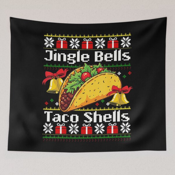 Aperçu de l'œuvre Noël avec des clochettes, des coquilles à tacos, une famille drôle et un Noël moche créée et vendue par PatsyMargie.