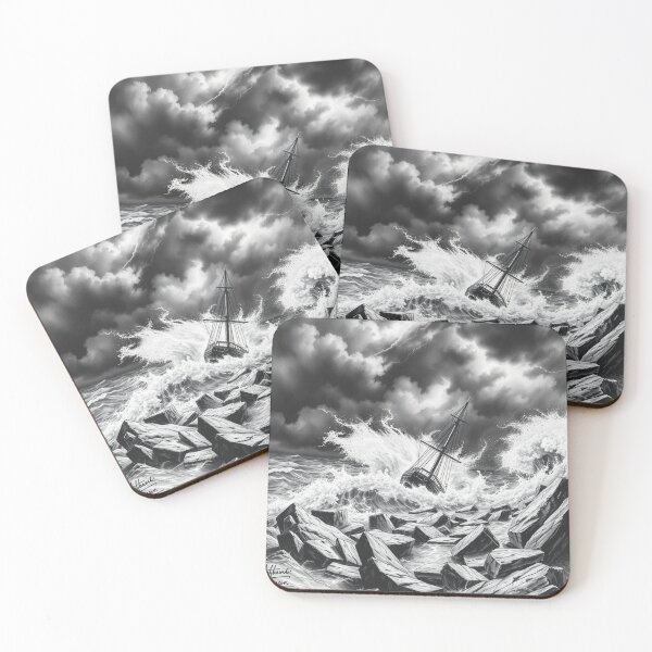 Item preview, Dramatic Shipwreck in Storm - Black and White Art Print designed and sold by EllDAV777.