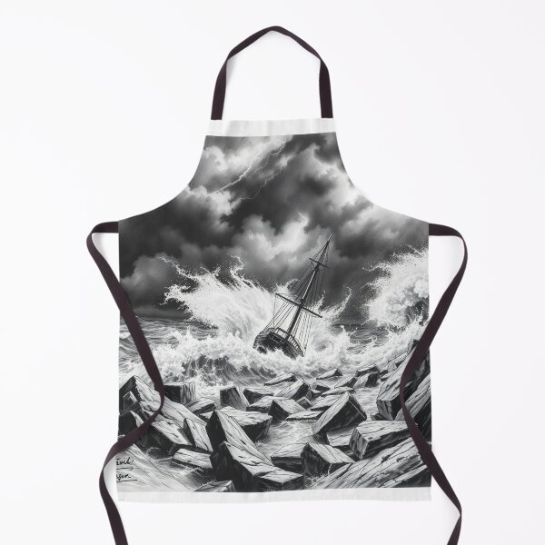 Item preview, Dramatic Shipwreck in Storm - Black and White Art Print designed and sold by EllDAV777.