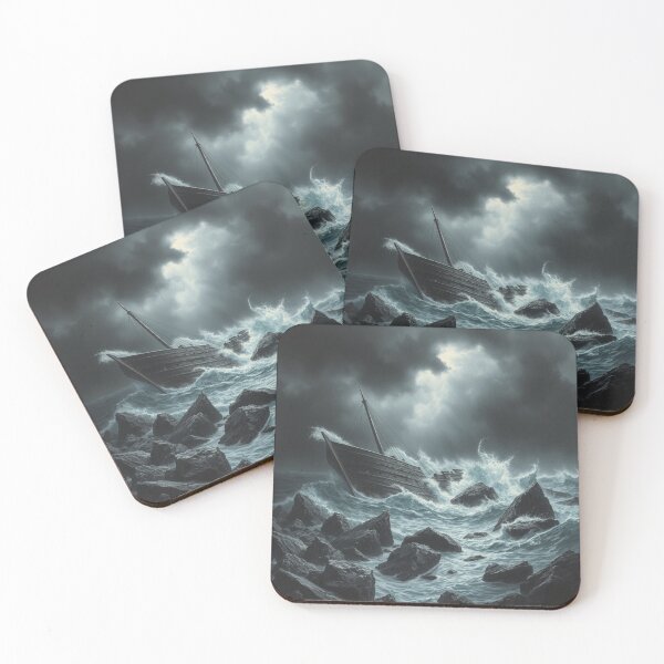 Item preview, Shipwreck in Stormy Sea - Dramatic Black & White Art designed and sold by EllDAV777.