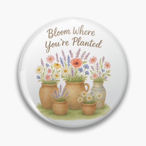 Item preview, Bloom Where You’re Planted | Watercolor Wildflower Pot Cottagecore Design designed and sold by inkoutninja.