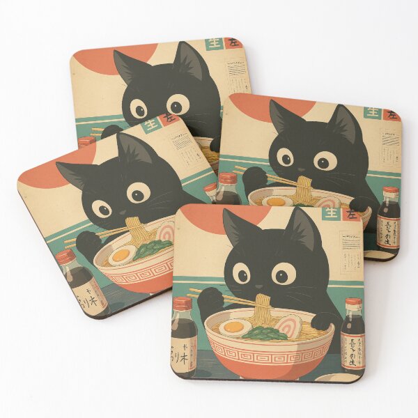 Aperçu de l'œuvre Course de ramen Kawaii Kuro Neko créée et vendue par peyannaa.