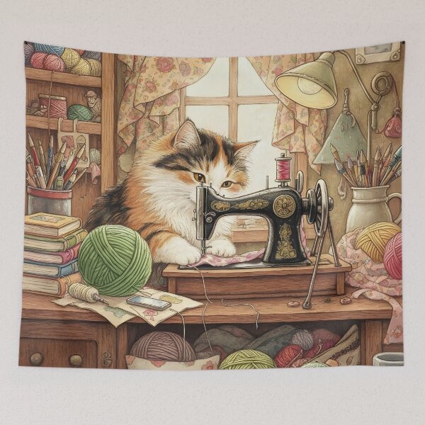 Item preview, Easily Distracted By Cats And Sewing - A Cat Sewing designed and sold by Wiss2Arts.