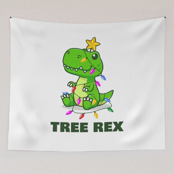 Item preview, Funny Tree Rex T-Rex Dinosaur wearing Christmas lights & star (on light colors) designed and sold by messy-nessie.
