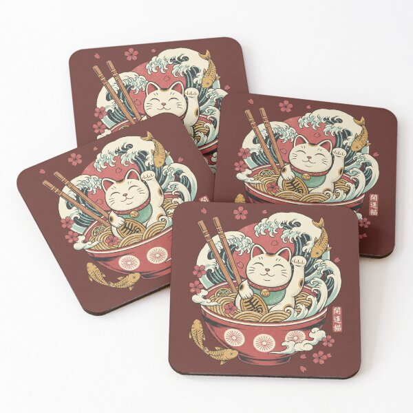 Item preview, Lucky Cat Ramen Noodle Wave - Maneki Neko Japanese Food Art designed and sold by AwesomeBeyondLimits.