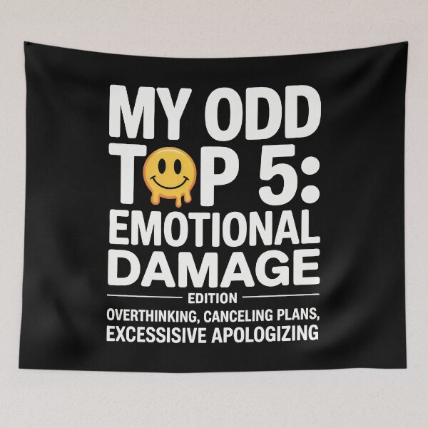 Item preview, My Odd Top 5 Emotional Damage Edition Melting Smiley Mental Health Humor Design designed and sold by SplashTastic.