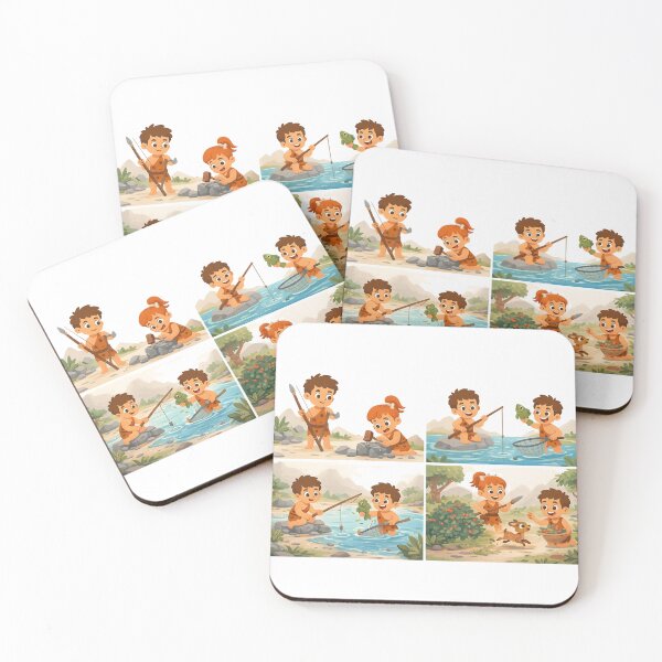 Item preview, Caveman Kids Exploring Nature, Little Caveman Adventures, Stone Age Kids at Play, Tiny Tribe Adventures, Caveman Kids Learning Skills designed and sold by GDbanners.