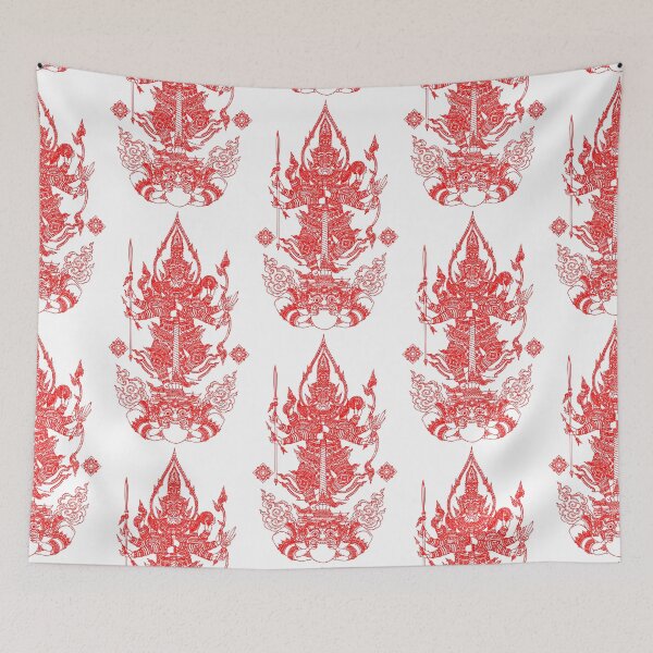 Item preview, RED Thai Mythical Guardian Line Art | Ancient Ink Illustration designed and sold by Bspaces.