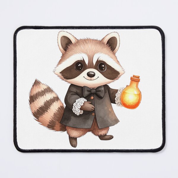 Item preview, Charming Raccoon Alchemist Holds Glowing Potion Bottle Illustration designed and sold by takeng07.