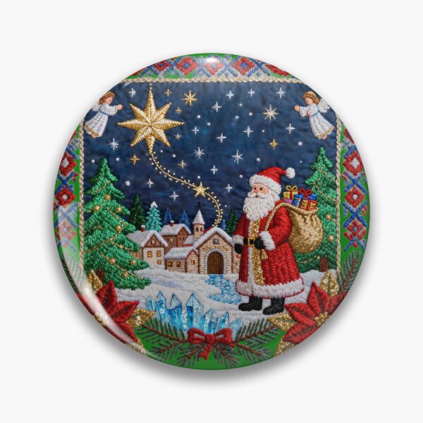 Item preview, Romanian Embroidery Christmas Scene with Santa and Angels designed and sold by Maximilianos.