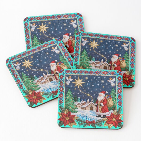 Item preview, Romanian Embroidery Christmas Scene with Santa and Angels designed and sold by Maximilianos.