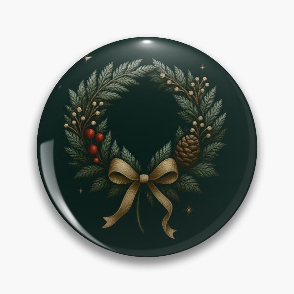 Artikelvorschau, Winterlicher botanischer Kranz – Illustration mit bereiftem Farn, Tannenzapfen und goldenem Band entworfen und verkauft von MalgoRys.