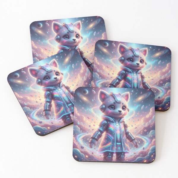 Item preview, Galactic Rainbow Cat – Cute Futuristic Space Explorer in Neon Armor designed and sold by PLUSHIWORLDtm.