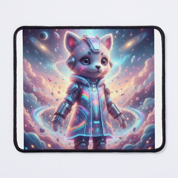 Item preview, Galactic Rainbow Cat – Cute Futuristic Space Explorer in Neon Armor designed and sold by PLUSHIWORLDtm.