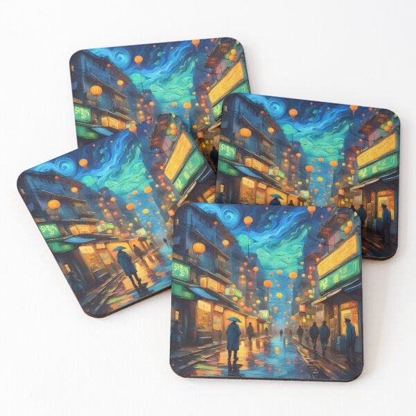 Item preview, Tokyo Night Street — Lantern Cityscape, Rainy Neon Atmosphere, Van Gogh Inspired Art designed and sold by SeNsArtGallery.