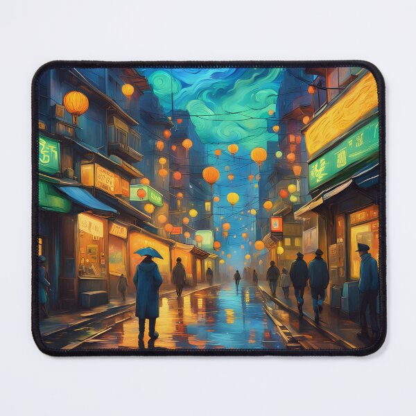 Item preview, Tokyo Night Street — Lantern Cityscape, Rainy Neon Atmosphere, Van Gogh Inspired Art designed and sold by SeNsArtGallery.