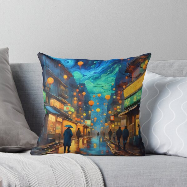 Item preview, Tokyo Night Street — Lantern Cityscape, Rainy Neon Atmosphere, Van Gogh Inspired Art designed and sold by SeNsArtGallery.