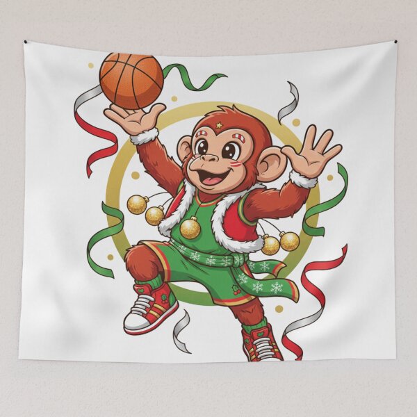 Item preview, Cute Xmas Monkey Basketball Player - Holiday Layup Cartoon designed and sold by MoBoCH.