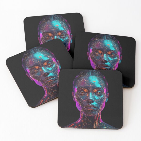 Item preview, Cyber Neon Woman Portrait – Futuristic Glow Art with Abstract Paint Splashes designed and sold by PLUSHIWORLDtm.